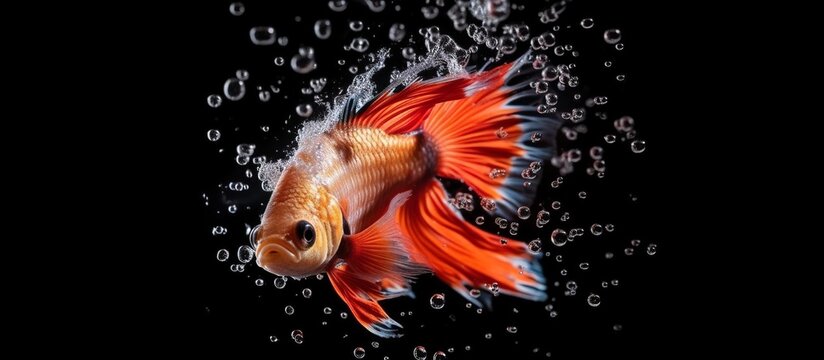 A stunning illustration of the combination of water bubbles with beautiful fish in the middle, displaying dazzling bright colors