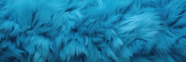 Azure furry texture backdrop close up. Abstract animal navy blue fur background. Fluffy turquoise pattern for design
