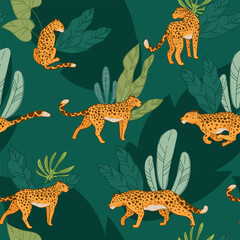 Fototapeta premium Leopard animal, cheetah with spot seamless pattern