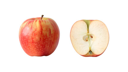 Red apple with half apple on transparent background, ai generative, healthy food concept