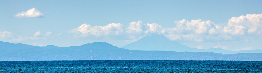 Silhouette of mount Olympus. Halkidiki, Greece. Horizontal banner