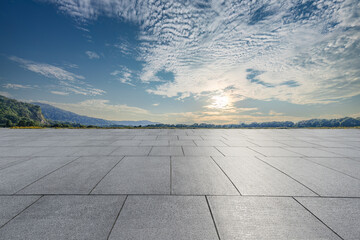 Empty square platform and mountains background