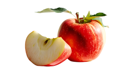 red apples with leaves isolated on transparent background