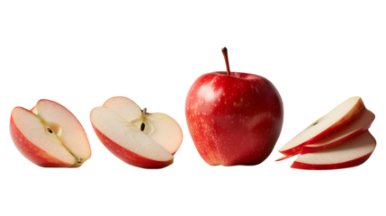 red apples with leaves isolated on transparent background