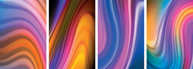 Rainbow color liquid. Wave lines poster set for wallpaper, business card, cover, poster, banner, brochure, header, website
