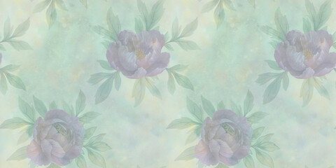 Watercolor flowers, seamless abstract pattern, drawn peony flowers, on a watercolor background