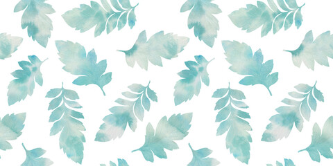 Fototapeta na wymiar Abstract botanical pattern, colorful watercolor leaves, seamless background