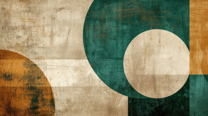 Trendy and rough textured background in Abstract Neo Memphis style with a mix of sepia, linen and emerald colors