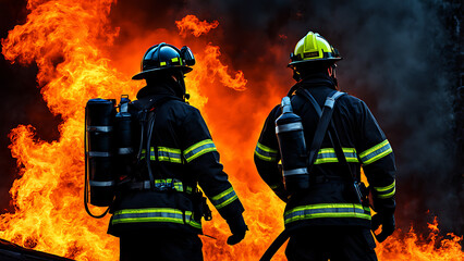 Firefighters are on fire, putting out the fire