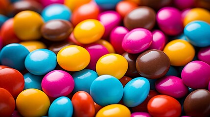 Colorful candies background. Top view of multicolored candies