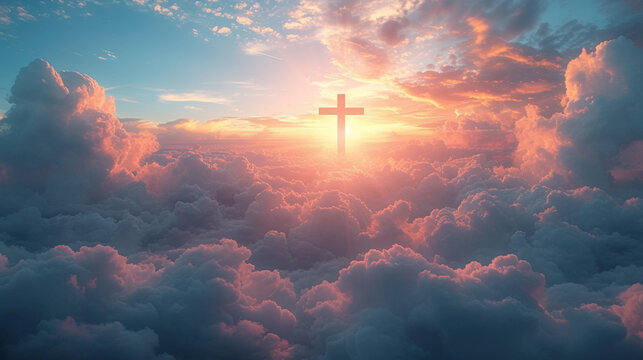 the Christian cross seen from the clouds