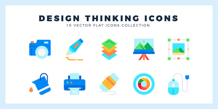 10 Design Thinking Flat icon pack. vector illustration.