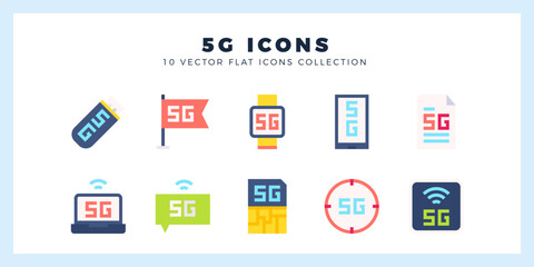 10 5G Flat icon pack. vector illustration.