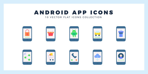 10 Android App Flat icon pack. vector illustration.