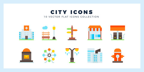 10 City Flat icon pack. vector illustration.