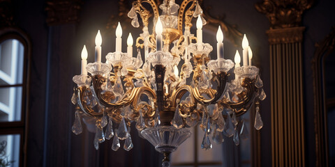 chandelier in the church, Crystal Chandeliers Beautiful Chandelier Hanging In A Dark Room.