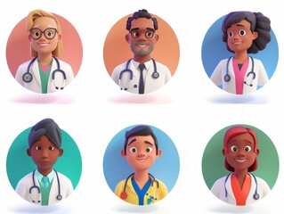 Set of 3d doctors avatars. Healthcare concept - obrazy, fototapety, plakaty