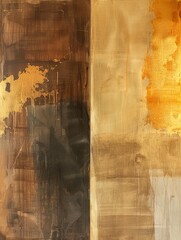 The painting showcases a blend of earthy brown and vibrant yellow colors in an abstract composition, creating a visually engaging and dynamic artwork.