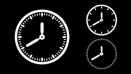 Clock icon, minimal style. White clock the black background