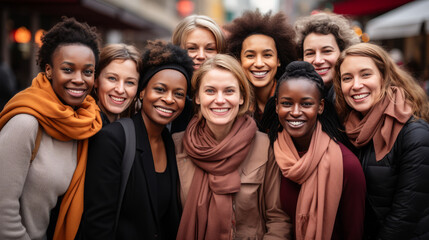 Group photo of confident women from various nationalities Join forces to protect women's rights. - obrazy, fototapety, plakaty