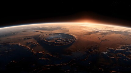 Surrealistic Mars from Orbit with a Giant Crater
