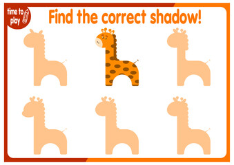 tasks for children's development. logical problems. find the right shadow. animal. giraffe
