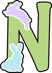 Easter Rabbit Typography: Letter N Alphabet