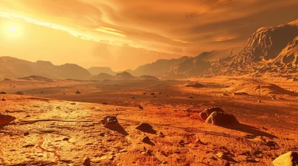 Poster Mars-like desert landscape with rugged terrain and reddish soil, evoking extraterrestrial and space exploration. © Gregory O'Brien