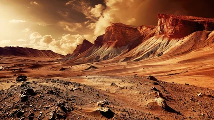 Poster Mars-like desert landscape with rugged terrain and reddish soil, evoking extraterrestrial and space exploration. © Gregory O'Brien