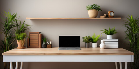 A Photo of a Minimalist Desk Hutch with Minimalistic Shelves and Storage
