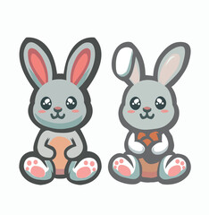 Set of cute and cute rabbits