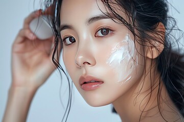 Beauty Face Japanese camellia oil Aloe Vera. Natural organic Skincare products: Anti wrinkle lotion, moisture Hot stone massage gel, improvement serum and blank cream tube Renewed energy jar pot