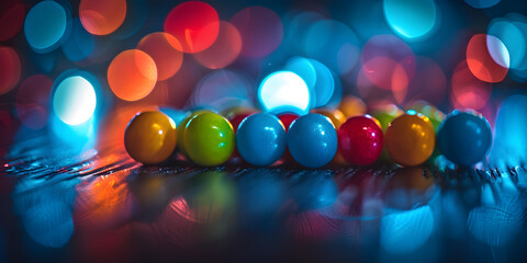 Colorful realistic candy balls background with bokeh. - obrazy, fototapety, plakaty