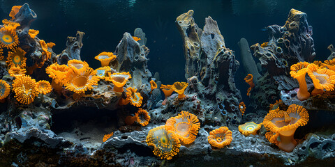 Naklejka na ściany i meble Underwater reef fish in nature swimming deep in aquatic beauty 