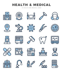 HEALTH & MEDICAL Icons bundle. Two Color style Icons. Vector illustration.