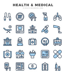 HEALTH & MEDICAL elements. Two Color web icon set. Simple vector illustration.