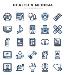 HEALTH & MEDICAL Icons bundle. Two Color style Icons. Vector illustration.