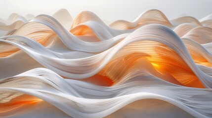 Abstract background, white and orange silk waves