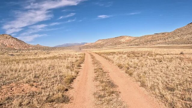 Off road 4x4 recreation desert valley trail. Off road trail riding 4x4 all terrain vehicle sport recreation. Southwest Utah in Nevada border. Joshua tree forest. Dry arid landscape. Fun adventure. 