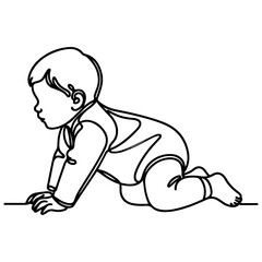 Continuous one black line art hand drawing child crawling doodles outline cartoon style coloring page vector illustration  on white background