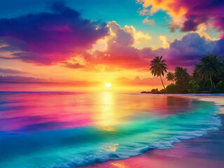 Fototapeta na wymiar Sunset on a tropical beach romantic atmosphere ​