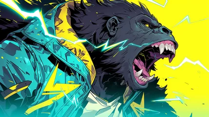 Poster Aggressive Modern Gorilla. Anime Illustration. Landscape Banner.  © AvamPace