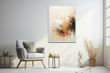 Nordic warmth a?" a beige chair in a serene living room, offering a blank canvas for text.