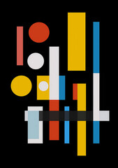Abstract Geometric Pattern Artwork. Retro colors and black background.