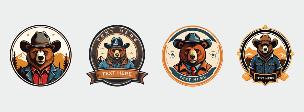 Cowboy bear logo design, for UI, poster, banner, social media post, branding