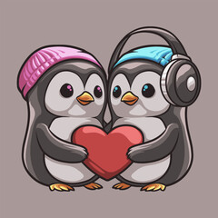 Penguin Love mascot great illustration for your branding business