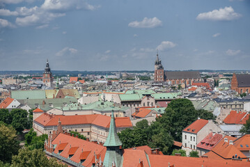 Naklejka na ściany i meble Aerial Cityscape of Krakow with Traditional Rooftops
