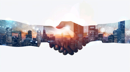 Handshake business concept connecting cities global international trade - obrazy, fototapety, plakaty