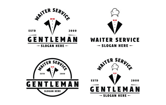 set of waiter service logo design concept idea