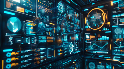 futuristic cyber security server, modern digital data protection secure networking, cyber tech background or wallpaper, data monitoring room full of virtual screens